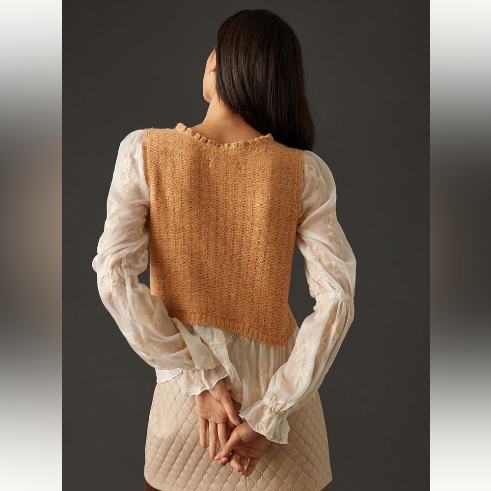Anthropologie Layered Sweater Vest Knit Top Embroidered Sleeves Women Large - Picture 13 of 14